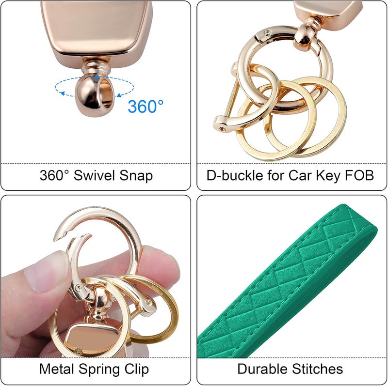 Weixiltc Leather Wristlet Keychain, Car Key Chain Holder with 2 Key Ring & Anti-Lost D Ring, Key Fob Wristband for Women - Image 3
